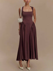 Minimalist Retro Square Neck Dress