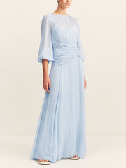 Elegant High Neck Balloon Sleeve Maxi Dress