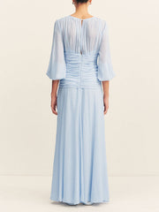 Elegant High Neck Balloon Sleeve Maxi Dress