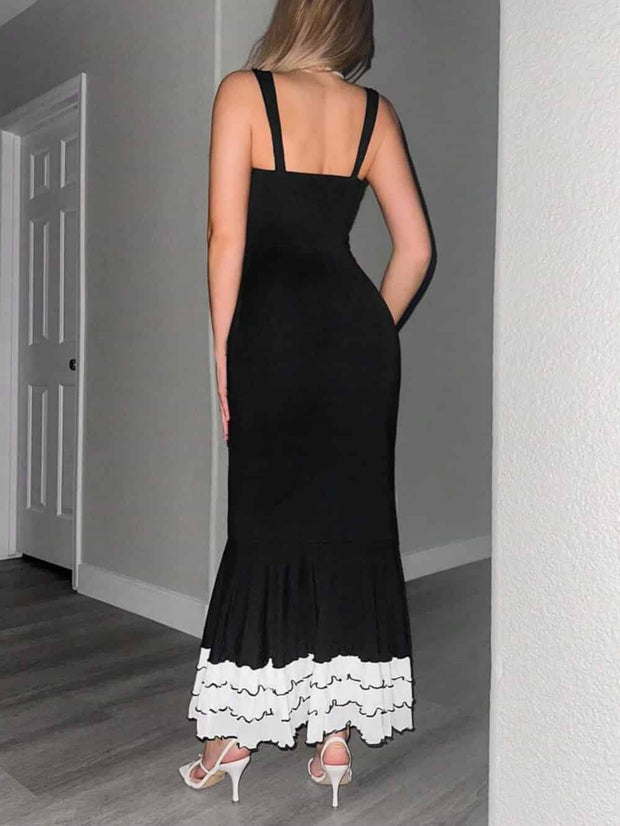 The Black Sweetheart Neck Bodycon Slip Maxi Dress