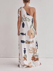Printed One-Shoulder Maxi Dress