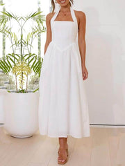 Waist Little Black Halter Neck Dress Mid Length Dress