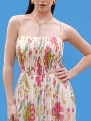 Hand-Drawn Prints Striking Tube Maxi Dress