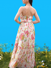 Hand-Drawn Prints Striking Tube Maxi Dress